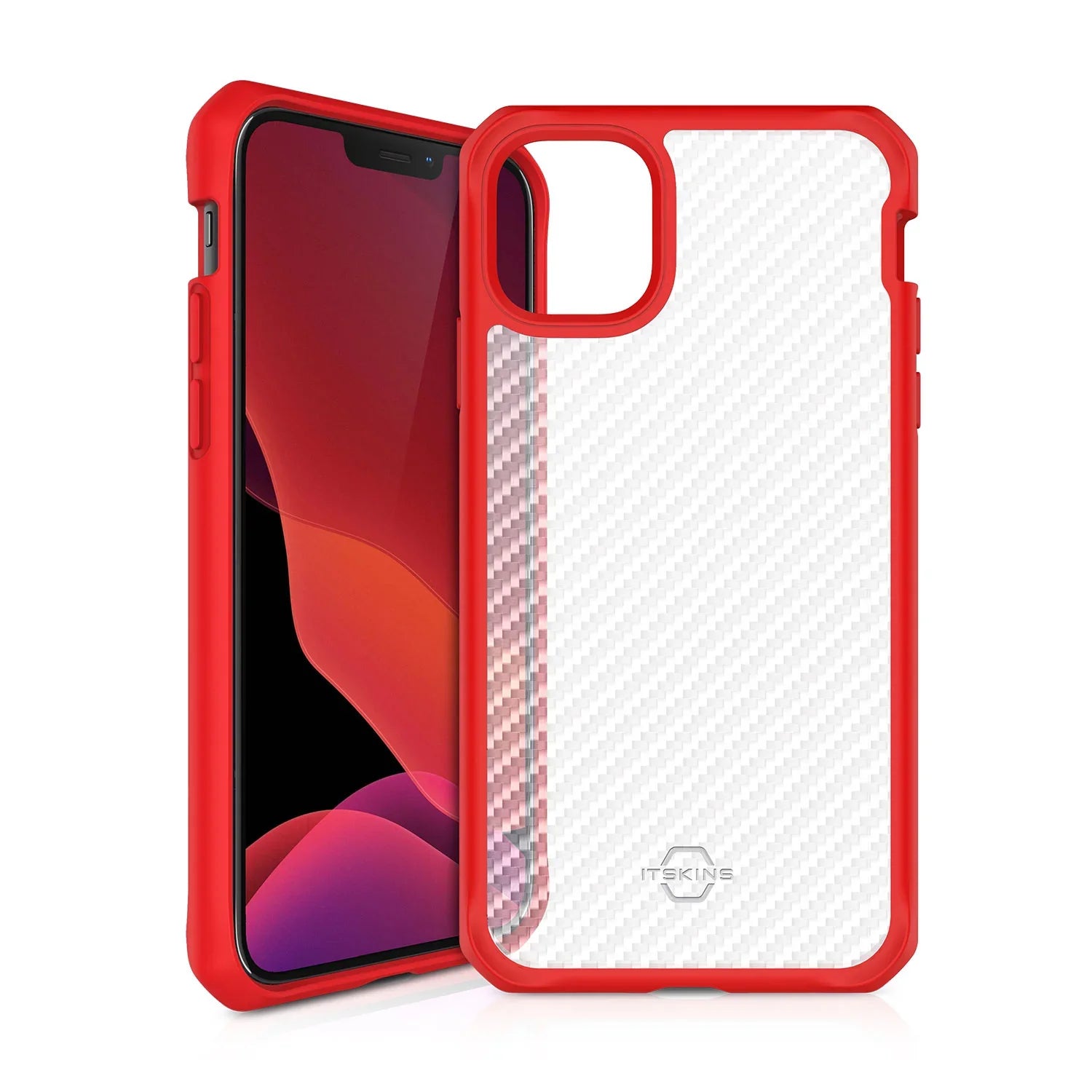 Itskins Hybrid Tek iPhone 12 Pro Max Case - Red And Transparent - Tashqila Itskins Hybrid Tek iPhone 12 Pro Max Case - Red And Transparent - Tashqila